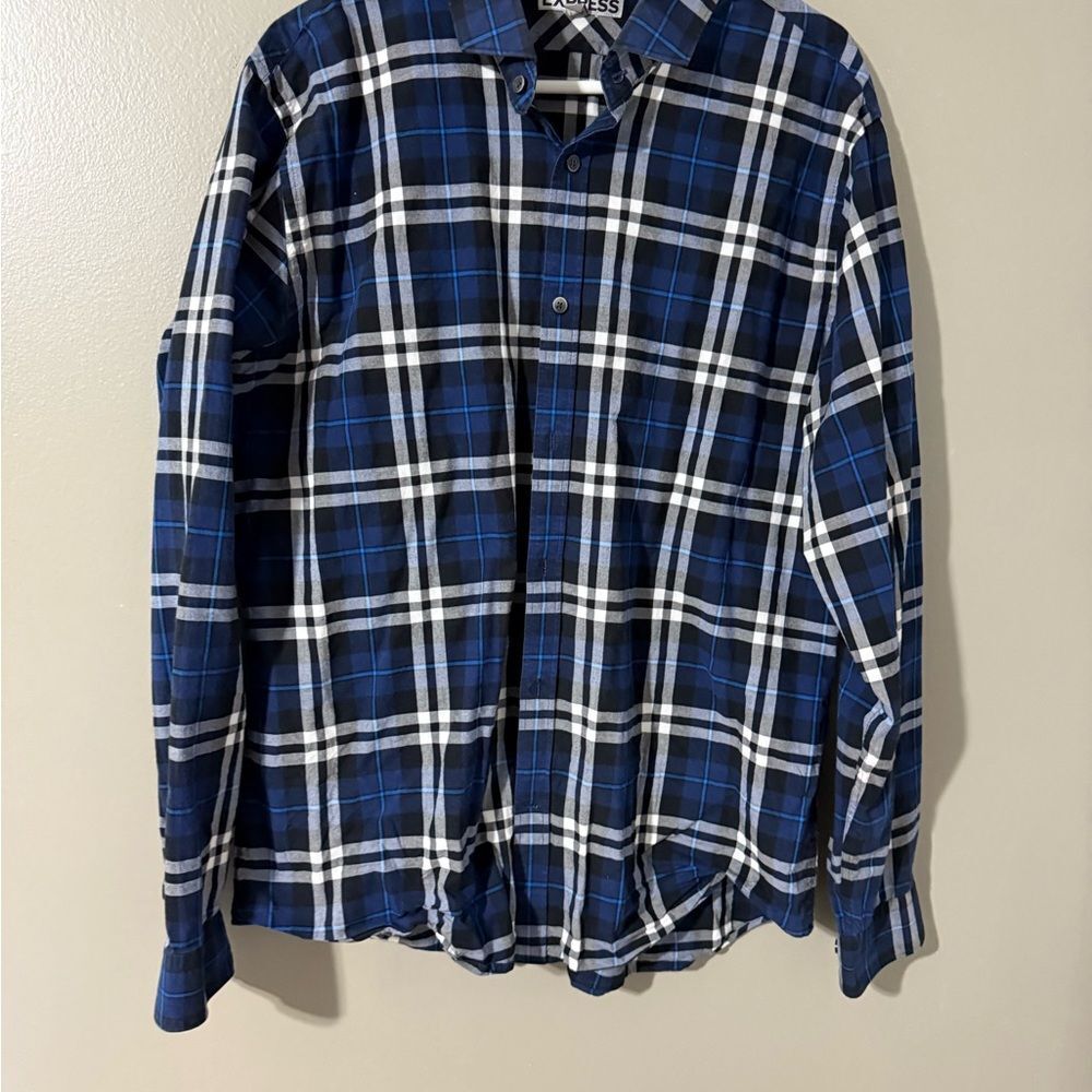 Express Blue and Black Casual Button Down Shirt